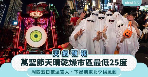 天氣預報︱萬聖節天晴乾燥市區最低25度，周四五日夜溫差頗大，...